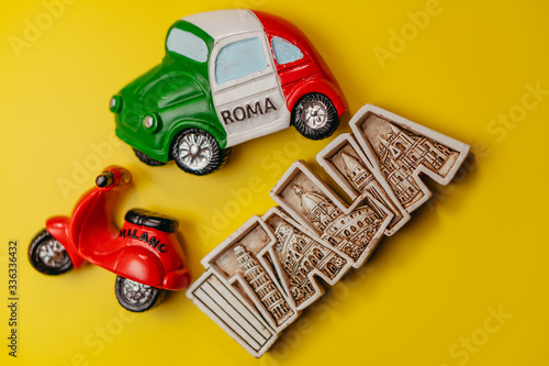 Canvas Print Souvenir. Italian souvenirs fridge magnets symbolizing Italy.