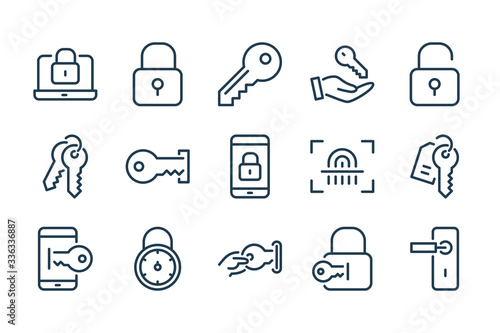 Key and lock line icons. Access, Password and Login vector linear icon set. photo