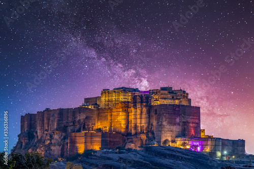 Mehrangarh Fort ancient architecture, located in Jodhpur, Rajasthan is one of the largest forts in India, UNESCO World heritage site, Blue City, Jodhpur, Rajasthan, India. photo