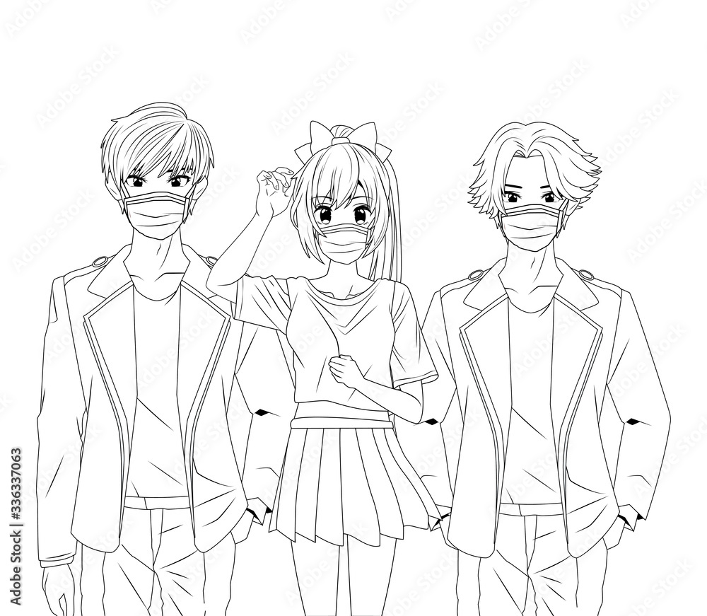 young people using face masks anime characters young people using face masks anime characters