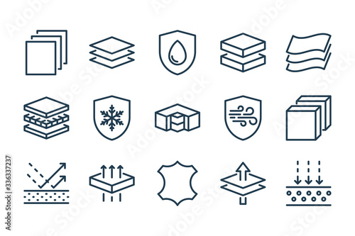 Fabric Feature related line icon set. Layered Materials vector vector icons. photo