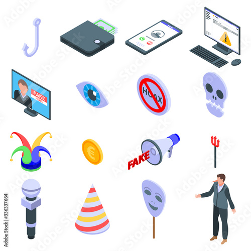 Hoax icons set. Isometric set of hoax vector icons for web design isolated on white background