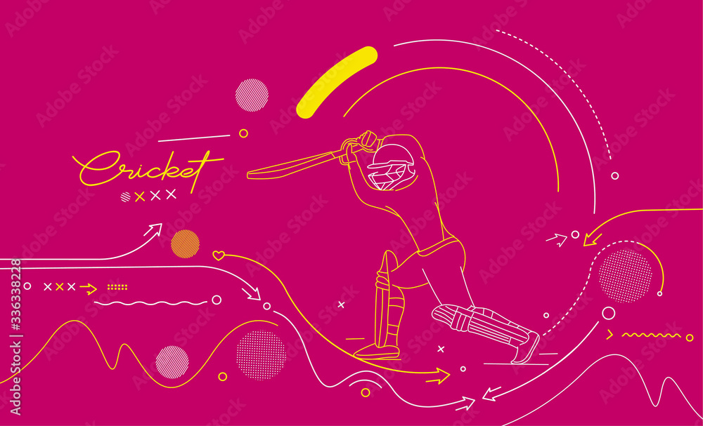 Fototapeta premium Cricket horizontal banner batsman championship background. Use for cover, poster, template, brochure, decorated, flyer, banner.