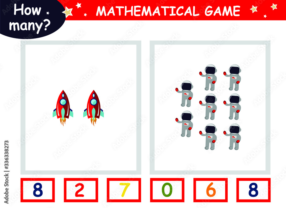 Educational page with mathematical games for children how many objects