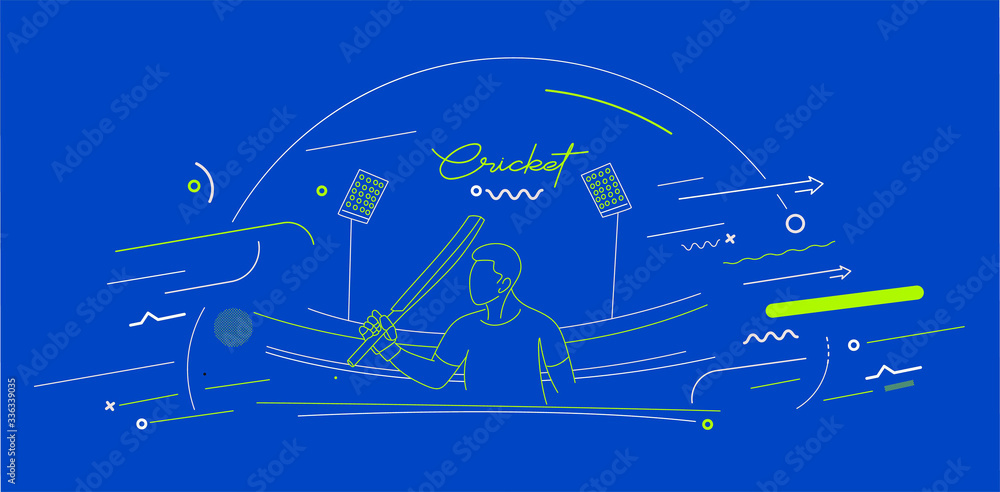 Naklejka premium Cricket horizontal banner batsman championship background. Use for cover, poster, template, brochure, decorated, flyer, banner.