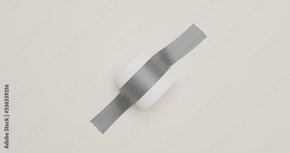 Toilet Paper Roll duct-taped to wall, 2020 trend, creative 3d illustration Toilet Paper Roll duct-taped to wall, 2020 trend, creative 3d illustration