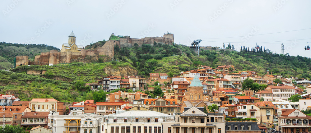 Panoramic view of Tbilisi, the capital of Georgia with old town and fortress Narikala.