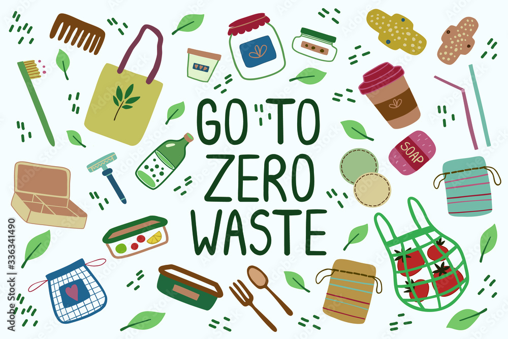 Zero waste. Hand drawn seamless zero waste pattern with slogan inscription in vector. Eco style No plastic. Vector illustration Zero waste. Hand drawn seamless zero waste pattern with slogan inscription in vector. Eco style No plastic. Vector illustration