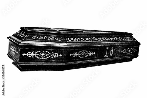 Fotografía COFFIN hand carved - Original Vintage 1880s Victorian age illustration