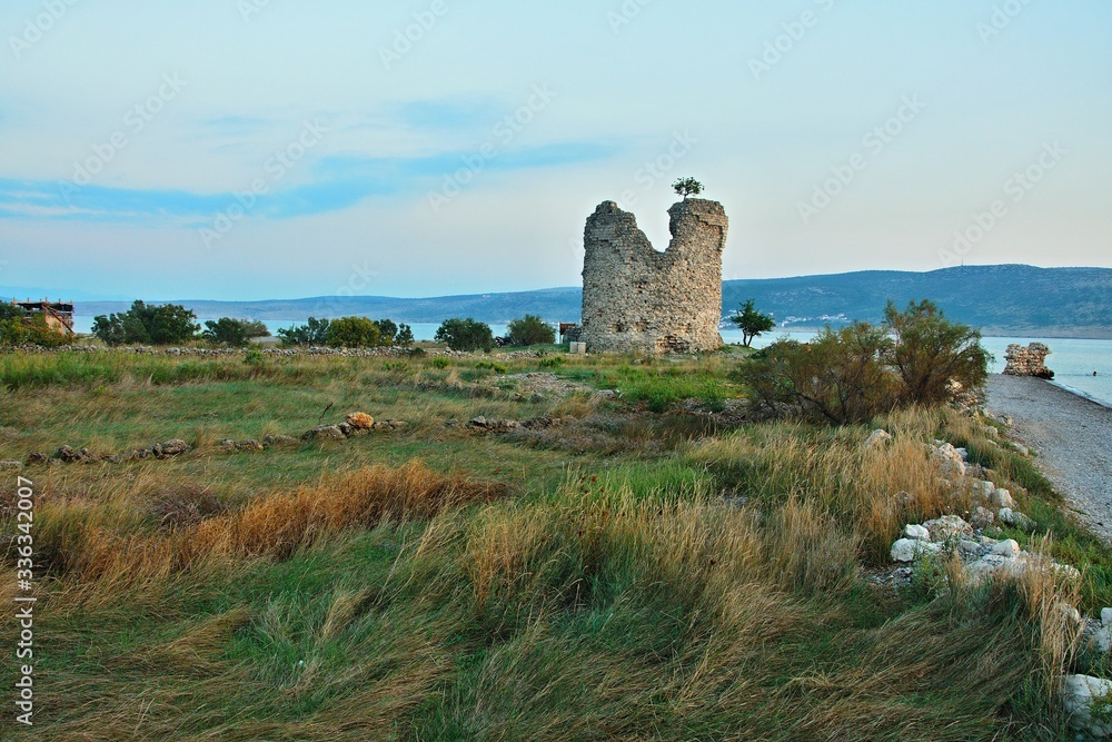 Croatia-view of the ruin tower Vecka Kula near town Starigrad