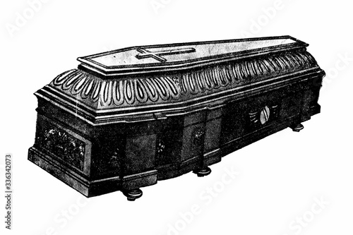 COFFIN hand carved - Original Vintage 1880s Victorian age illustration