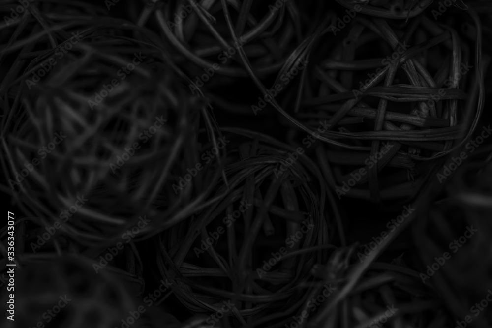 Vegetable black background - dark small decorative wicker balls texture - natural black and white background Vegetable black background - dark small decorative wicker balls texture - natural black and white background