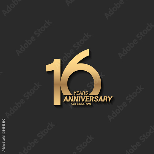 16 years anniversary celebration logotype with elegant modern number gold color for celebration photo