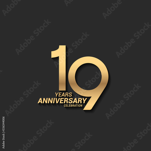 19 years anniversary celebration logotype with elegant modern number gold color for celebration