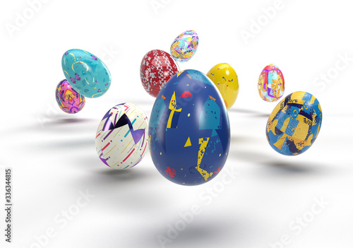 3d render of Easter eggs with modern abstract textures creative graphic background