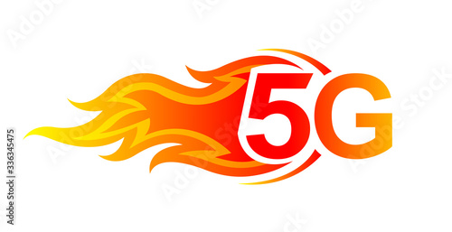 5G logo font and fire flame for hot icon, numbers 5G and fire burn for technology future, 5G alphabet for business digital network global concept