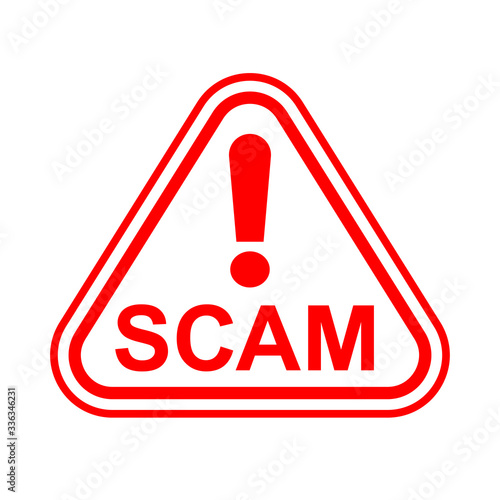 scam triangle sign red for icon isolated on white, scam warning sign graphic for spam email message and error virus, scam alert icon triangle for hacking crime technology symbol concept