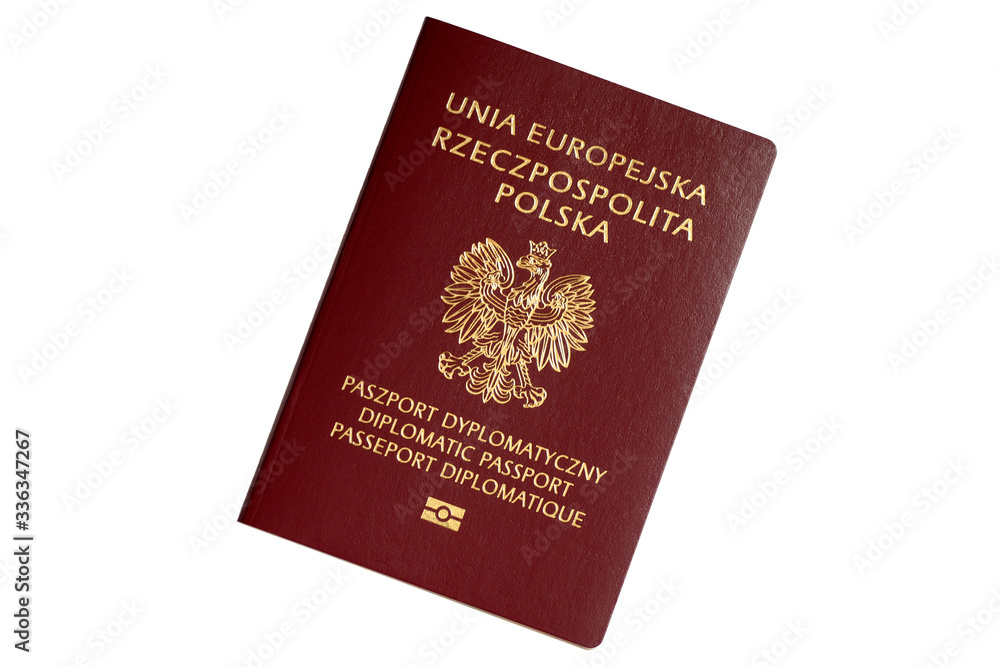 Red diplomatic passport of Republic of Poland isolated on white background Red diplomatic passport of Republic of Poland isolated on white background