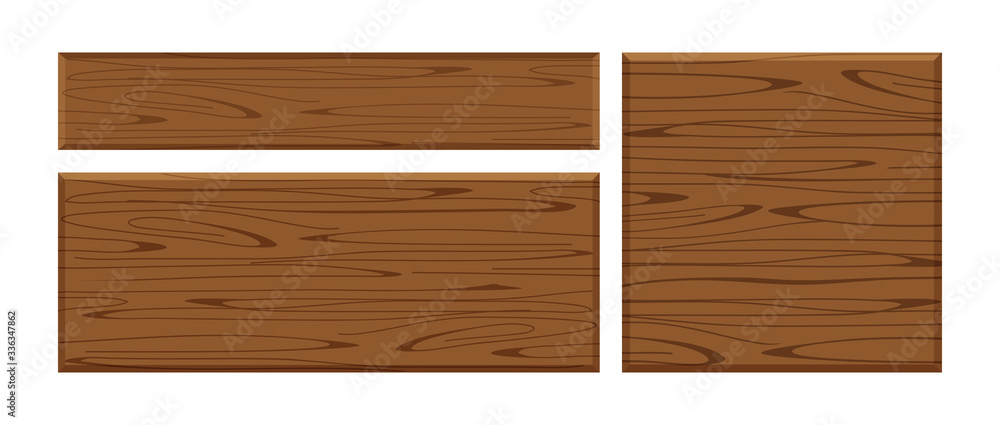 Naklejka premium wooden plank dark brown set isolated on white background, wood board various types horizontal and square, empty planks wood, wooden sign for copy space text, set of plank wood dark brown for signage