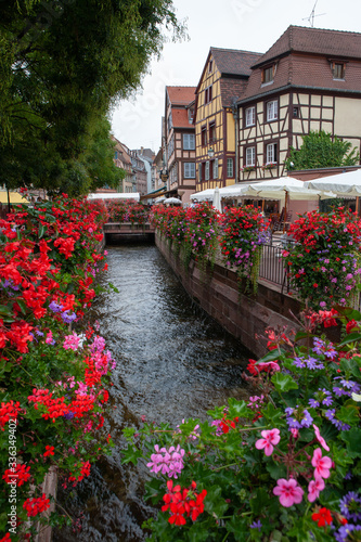 Colmar Alsace. France. Europe. Historcal town. Flowers and canal