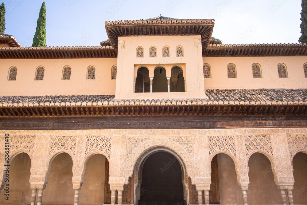Entrance of courtyard of the Lions in the Alhambra Granada, Spain