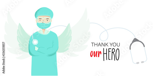 Thank you and support doctor and medical staff hero vector background