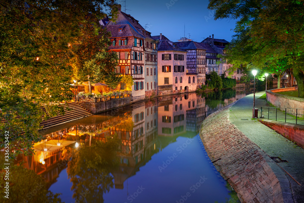 Strasbourg, France. Cityscape image of Strasbourg old town during twilight blue hour.	