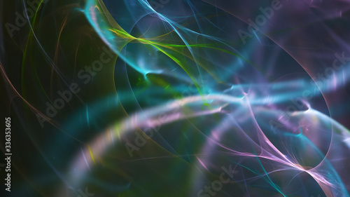 Abstract blue and green chaotic glass shapes. Colorful fractal background. Digital art. 3d rendering.