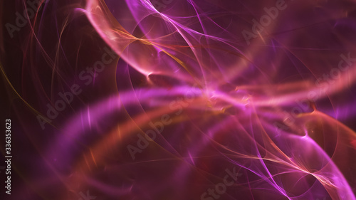 Abstract red and purple chaotic glass shapes. Colorful fractal background. Digital art. 3d rendering.
