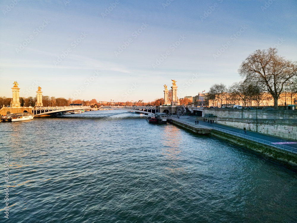 PARIS, FRANCE - November 17, 2019: Scenery on the banks of the Seine in Paris
