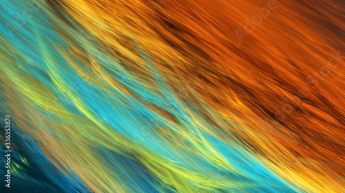 Abstract turquoise and orange fantastic clouds. Colorful fractal background. Digital art. 3d rendering.