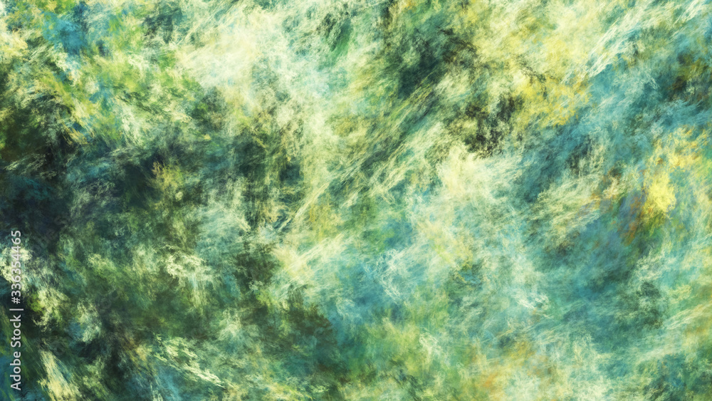 Abstract green and yellow fantastic clouds. Colorful fractal background. Digital art. 3d rendering.