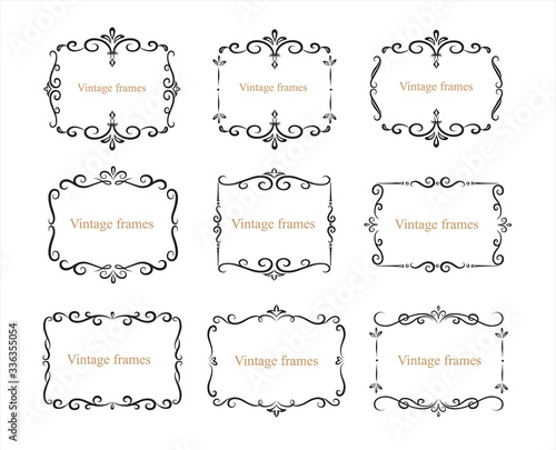 Hand drawn set of decorative frames, borders, page decoration calligraphic design elements collection. vintage vector illustration