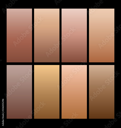 Gold rose, bronze and copper pattern set isolated on black background. Vector golden brown gradient collection.