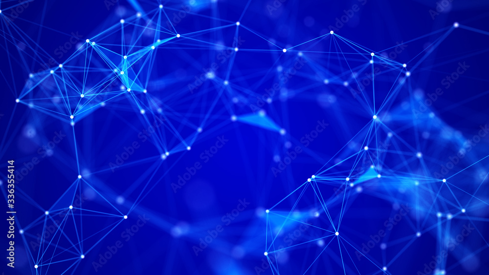 Abstract technology background. Network connection structure on blue background. 3D rendering. - obrazy, fototapety, plakaty 