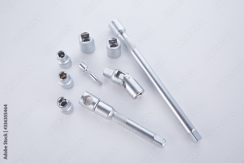 Set of socket head in different sizes on a white background Set of socket head in different sizes on a white background