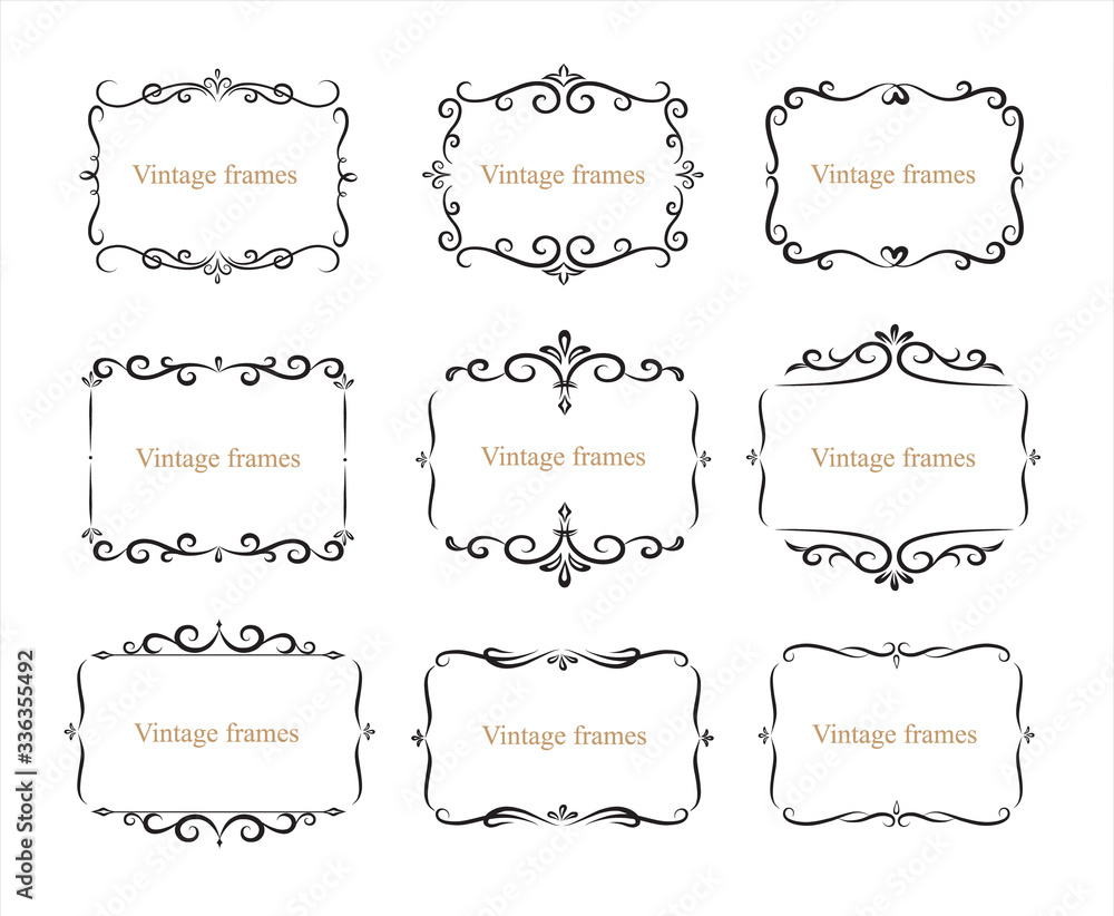 Hand drawn set of decorative frames, borders, page decoration calligraphic design elements collection. vintage vector illustration Hand drawn set of decorative frames, borders, page decoration calligraphic design elements collection. vintage vector illustration