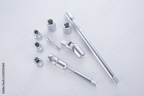 Set of socket head in different sizes on a white background