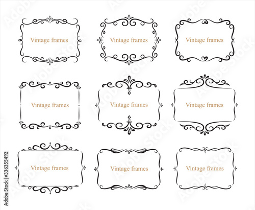 Hand drawn set of decorative frames, borders, page decoration calligraphic design elements collection. vintage vector illustration