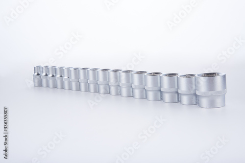 Set of socket head in different sizes  on a white background
