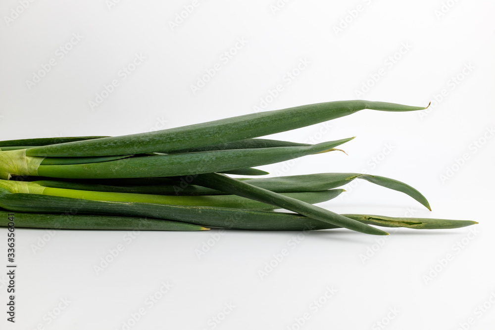 Fototapeta premium Fresh green onions on white background