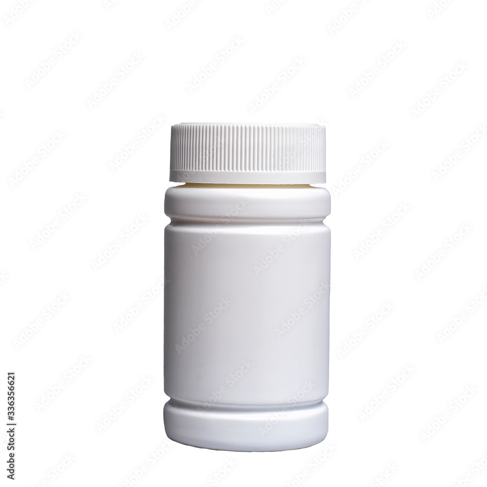 jar for pills and vitamins on a white isolated background. mockup for pharmacy and store design jar for pills and vitamins on a white isolated background. mockup for pharmacy and store design