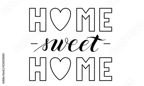 Vector hand written home sweet home text isolated on white background. Script brushpen lettering. Cozy handwriting for interior poster