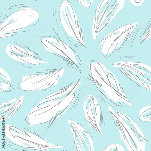 Tender White Feathers Spring Hand Drawn Seamless Pattern