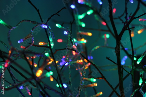 Macro shot of holiday / Christmas lights.