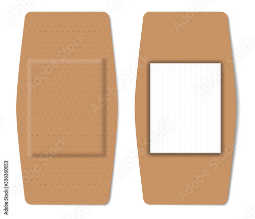 Adhesive plaster bandage, realistic vector illustration. First aid band for wound care