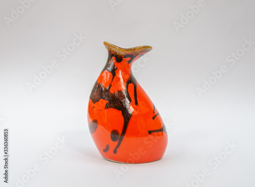 Unique midcentury modern style ceramic vase - fish shape earthenware - unique decoration piece - isolated of white background photo