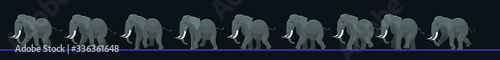 A set of elephants walking animation. Pose motion for animal character design.