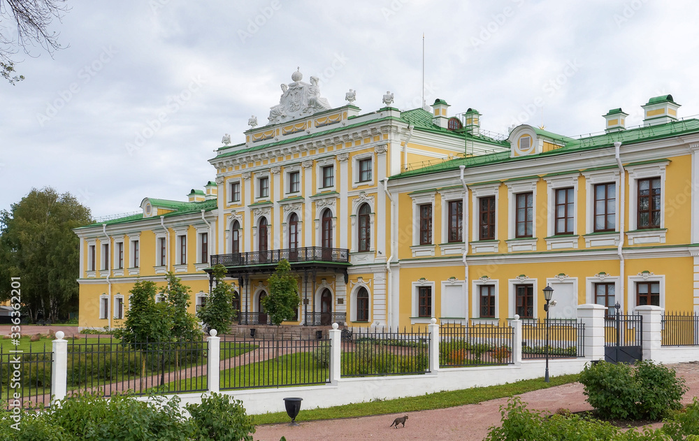 Facade of the Imperial travel Palace in Tver, Russia. One of the symbols of Tver was built in 1764-1766 in the Classicism style with Baroque elements