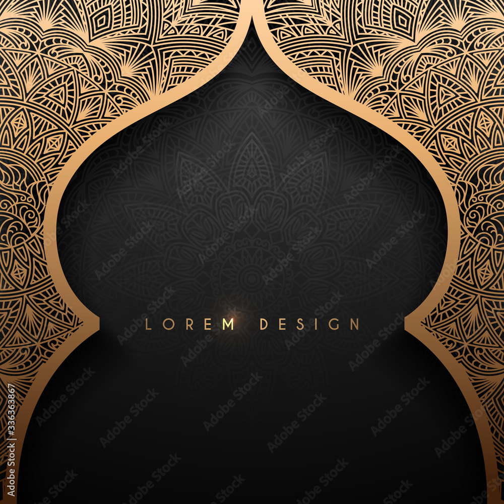Foto Gold arch with arabic pattern background